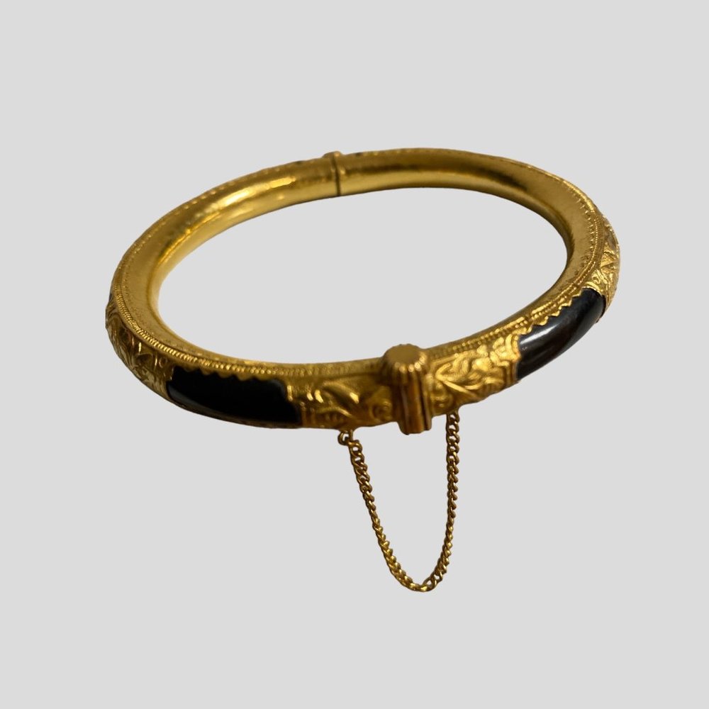 Vintage 23K Chinese Black Coral Bangle Braclet